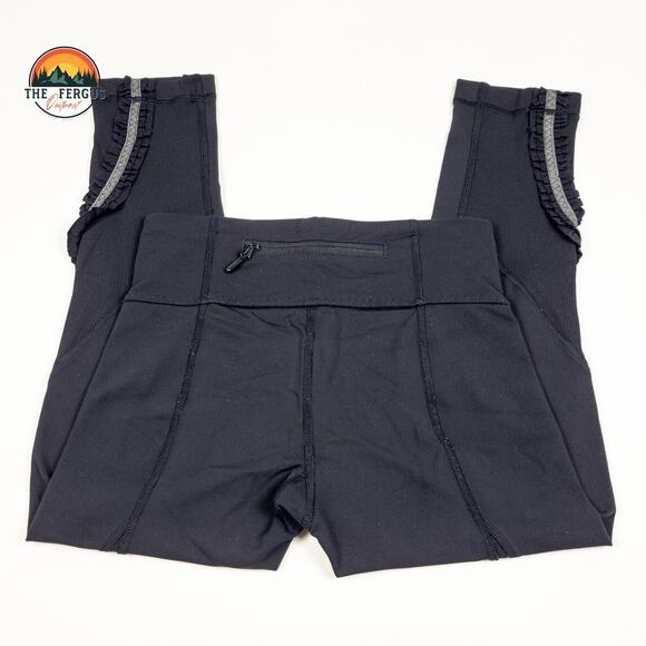 Lululemon Ruffle Reflective Stripe Black leggings Yoga Dance Gym Lounge Size 2 - Picture 5 of 9